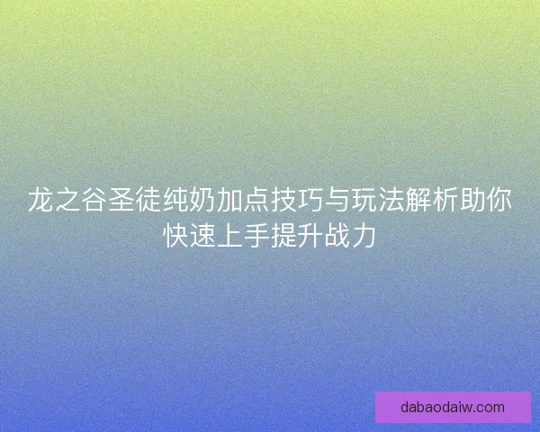 龙之谷圣徒纯奶加点技巧与玩法解析助你快速上手提升战力