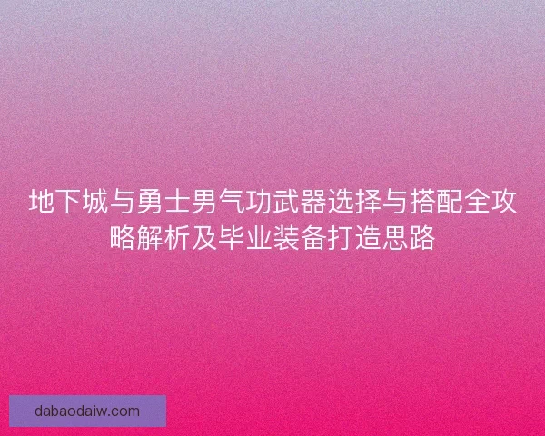 地下城与勇士男气功武器选择与搭配全攻略解析及毕业装备打造思路